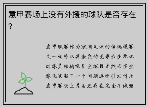 意甲赛场上没有外援的球队是否存在？